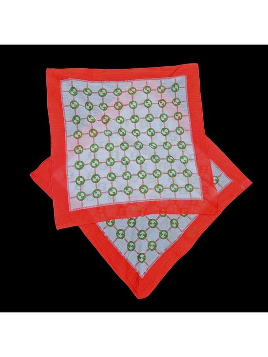 Gucci Accessories - Vintage Gucci GG Logo Cotton Scarf Handkerchief Set 2 Orange Green White Italy